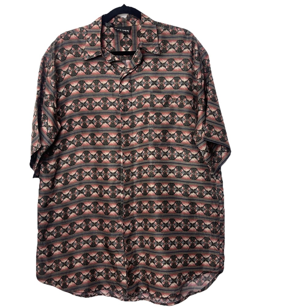 Colore Italia 100% Silk Casual Button-Down Collared Short-Sleeve Shirt Size Med